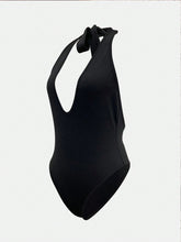 Women's Solid Color Halter Tie-Up Casual Bodysuit